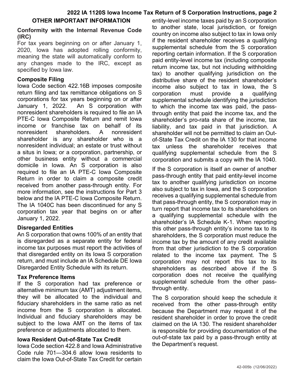 Instructions for Form IA1120S, 42-004, 42-008 Schedule K-1 Iowa Income Tax Return of S Corporation - Iowa, Page 2