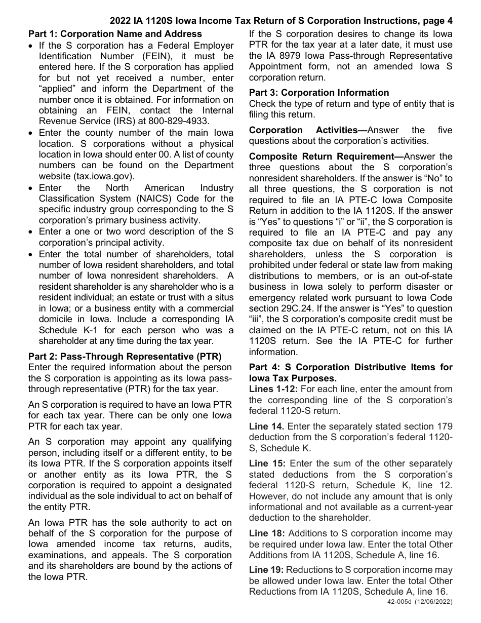 Instructions for Form IA1120S, 42-004, 42-008 Schedule K-1 Iowa Income Tax Return of S Corporation - Iowa, Page 4