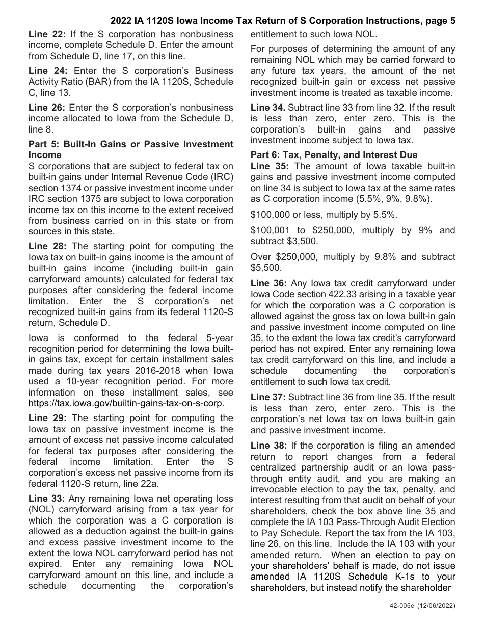 Instructions for Form IA1120S, 42-004, 42-008 Schedule K-1 Iowa Income Tax Return of S Corporation - Iowa, Page 5