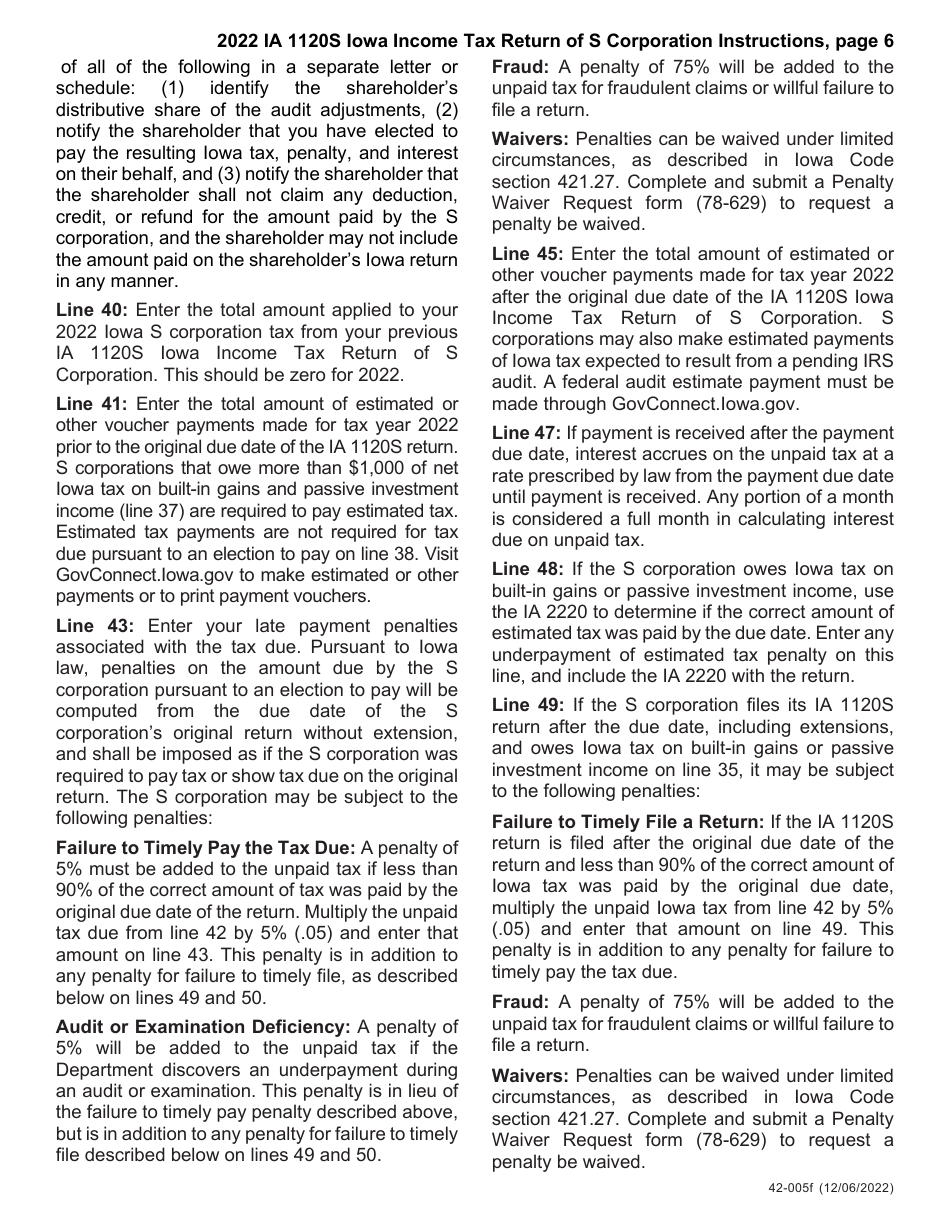 Instructions for Form IA1120S, 42-004, 42-008 Schedule K-1 Iowa Income Tax Return of S Corporation - Iowa, Page 6