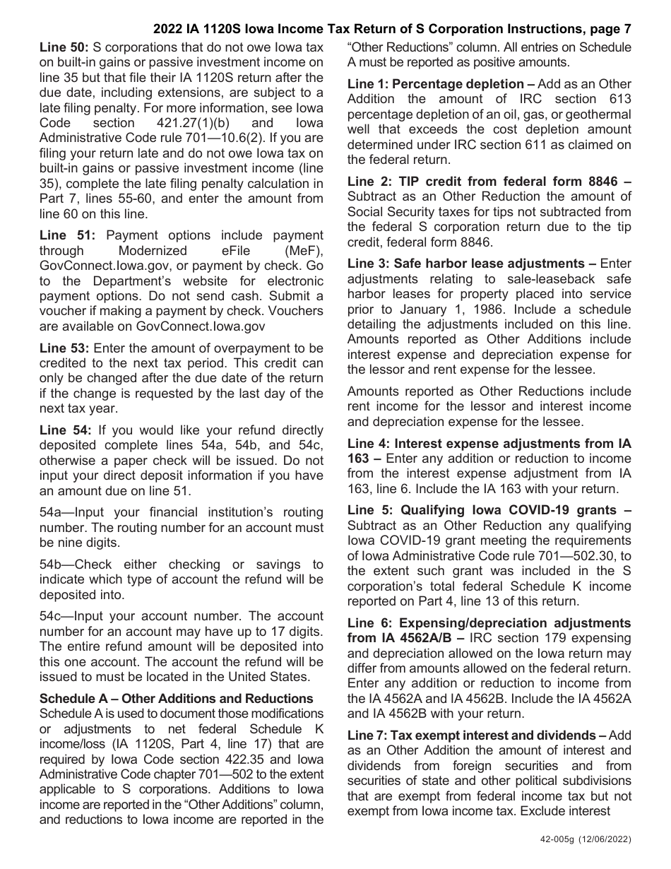 Instructions for Form IA1120S, 42-004, 42-008 Schedule K-1 Iowa Income Tax Return of S Corporation - Iowa, Page 7