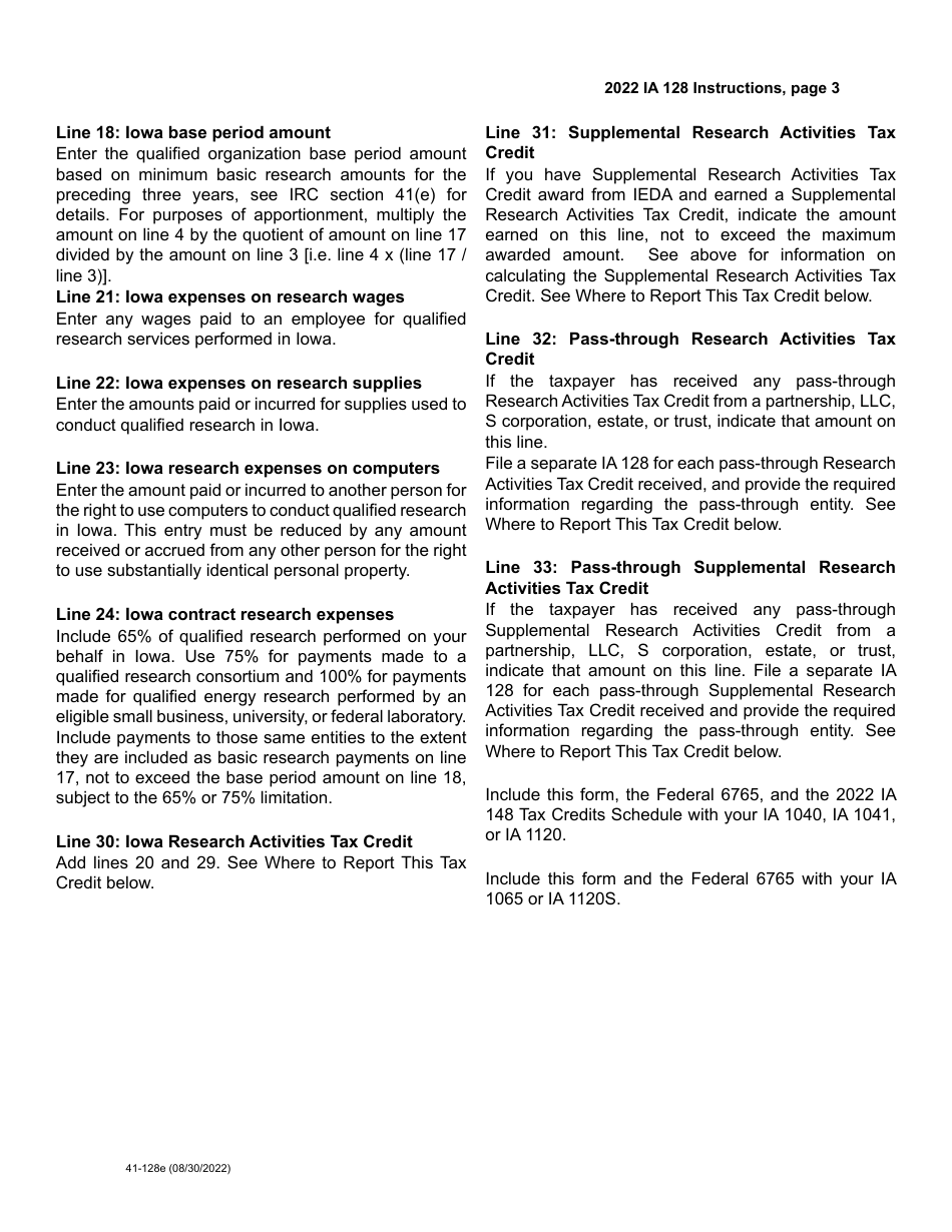 Form IA128 (41-128) Iowa Research Activities Tax Credit - Iowa, Page 5