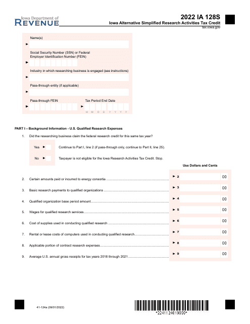 Form IA128S (41-124) 2022 Printable Pdf