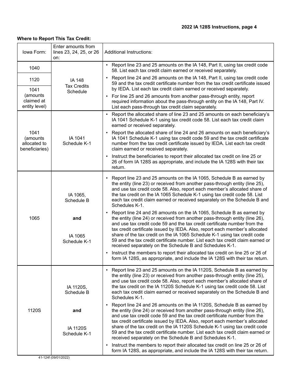 Form IA128S (41-124) Iowa Alternative Simplified Research Activities Tax Credit - Iowa, Page 6