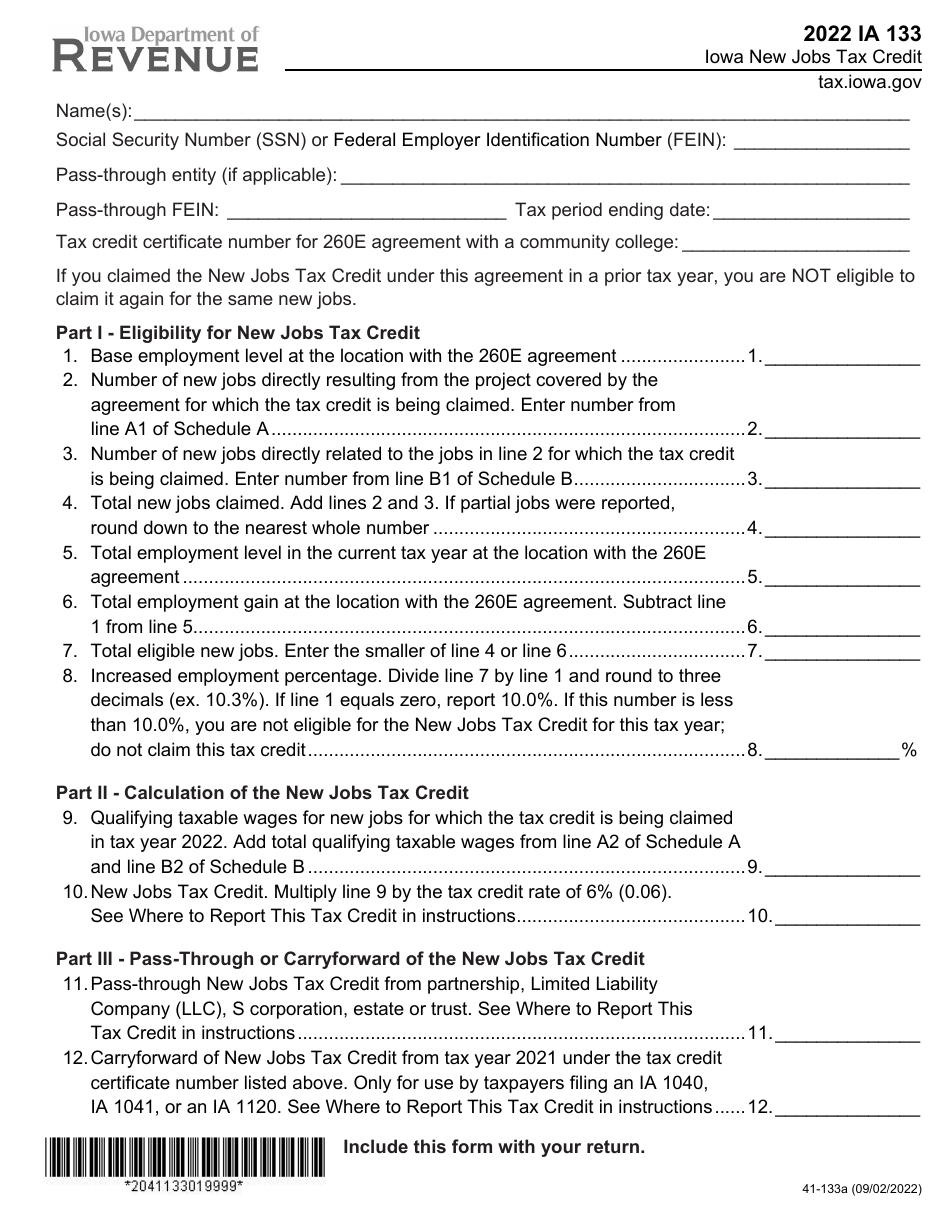 Form Ia133 41 133 2022 Fill Out Sign Online And Download Fillable Pdf Iowa Templateroller 6859