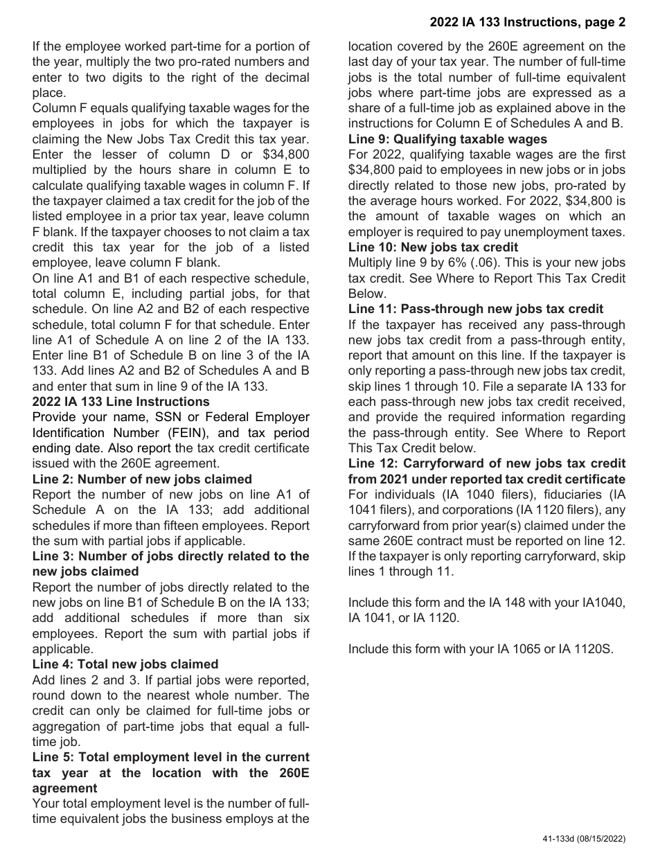 Form IA133 (41-133) Iowa New Jobs Tax Credit - Iowa, Page 4