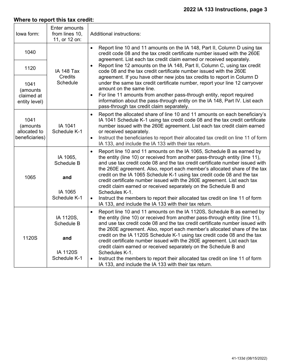 Form IA133 (41-133) Iowa New Jobs Tax Credit - Iowa, Page 5