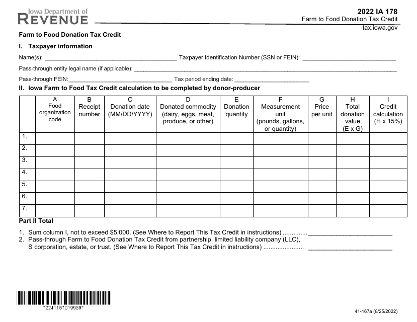 Form IA178 (41-167) 2022 Printable Pdf