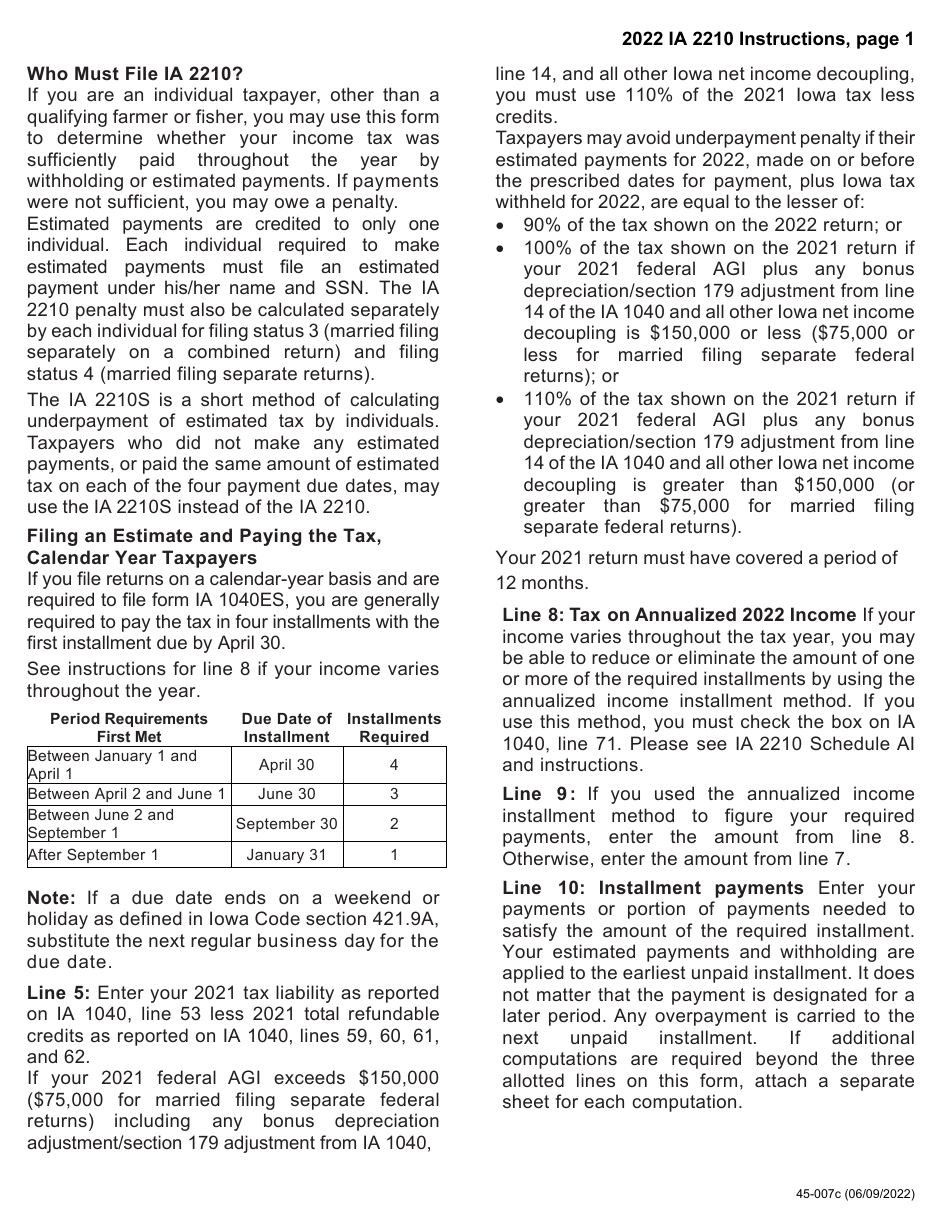 Form IA2210 (45-007) Iowa Underpayment of Estimated Tax by Individuals - Iowa, Page 3