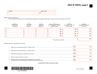Form IA4562A (41-105) Depreciation Adjustment Schedule - Iowa, Page 2
