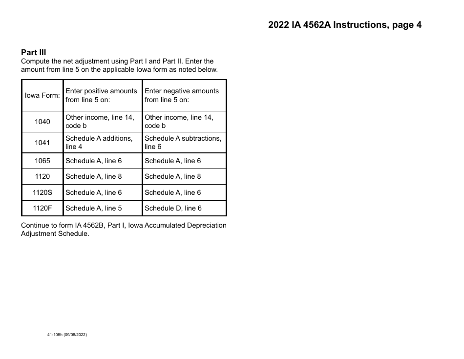 Form IA4562A (41-105) Depreciation Adjustment Schedule - Iowa, Page 8