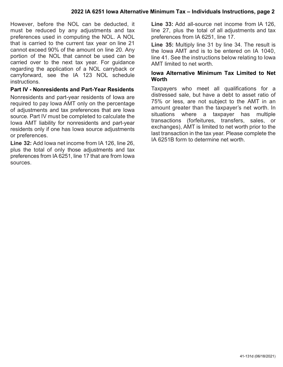 Form IA6251 (41-131) Alternative Minimum Tax - Individuals - Iowa, Page 4