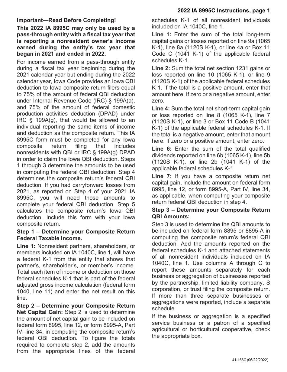 Form IA8995C (41-166) Composite Return Qualified Business Income Deduction Worksheet - Iowa, Page 3
