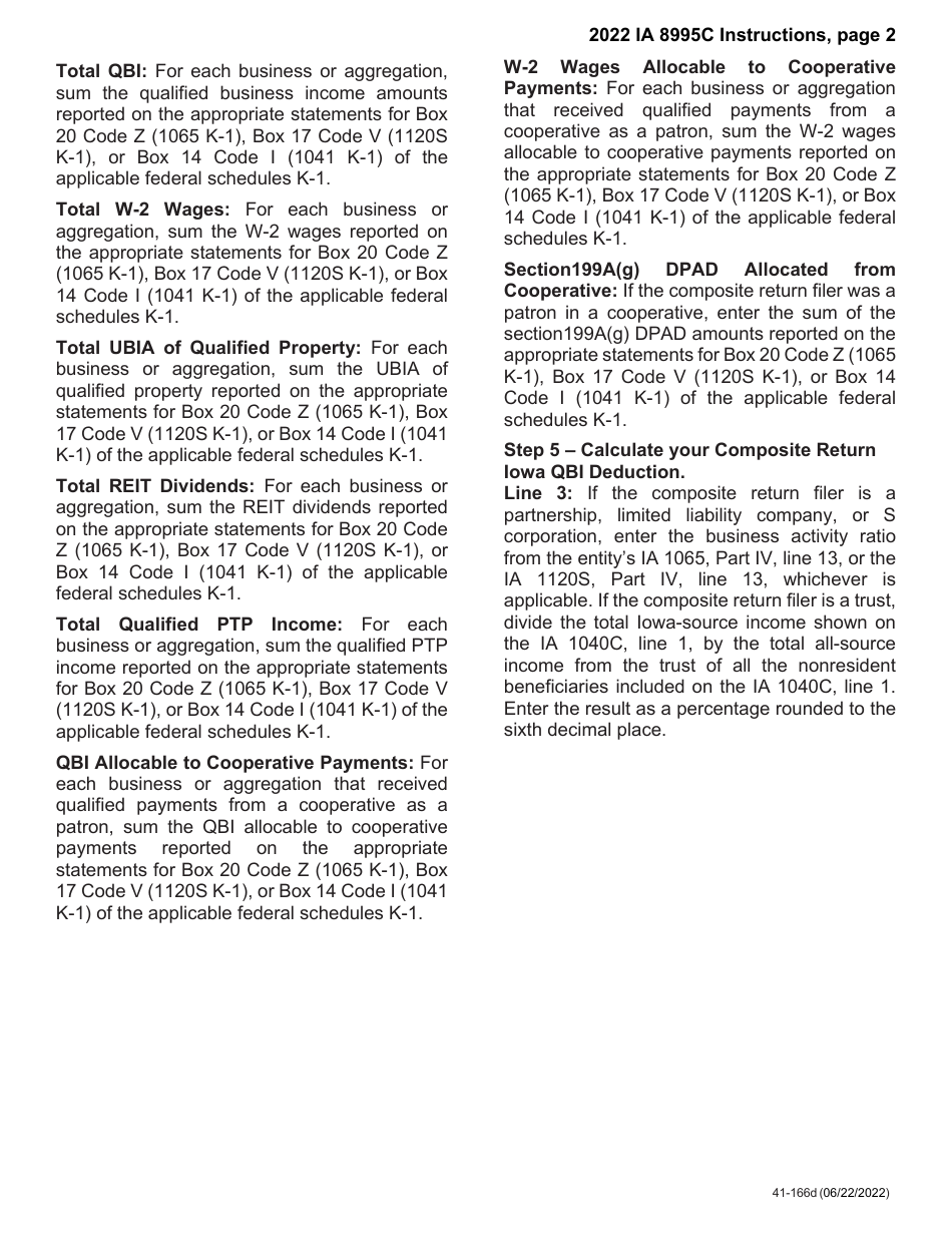 Form IA8995C (41-166) Composite Return Qualified Business Income Deduction Worksheet - Iowa, Page 4