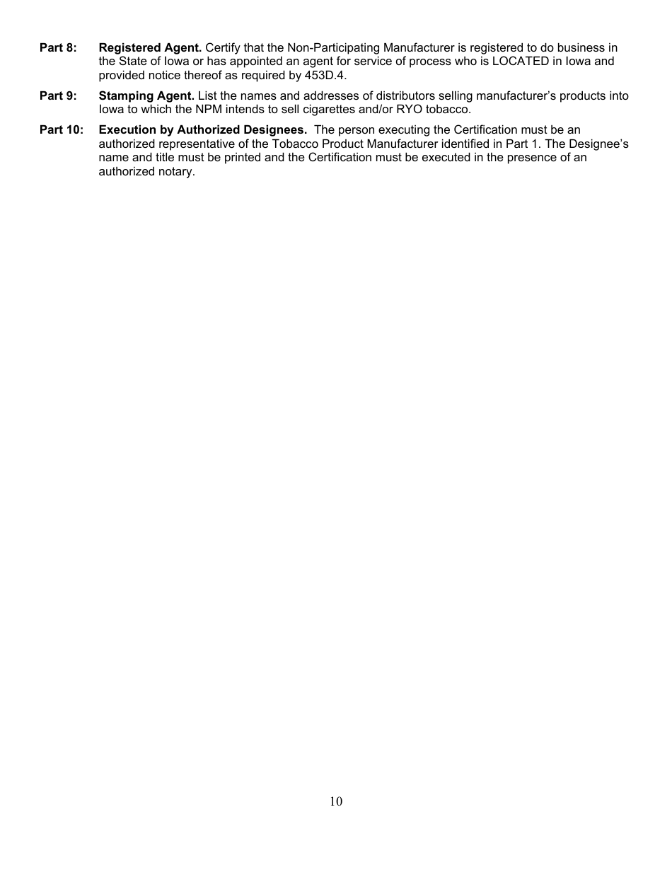 Non-participating Manufacturer Certification Form - Iowa, Page 10