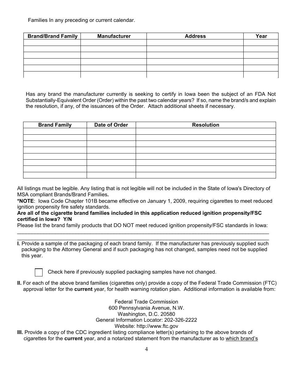 Non-participating Manufacturer Certification Form - Iowa, Page 4