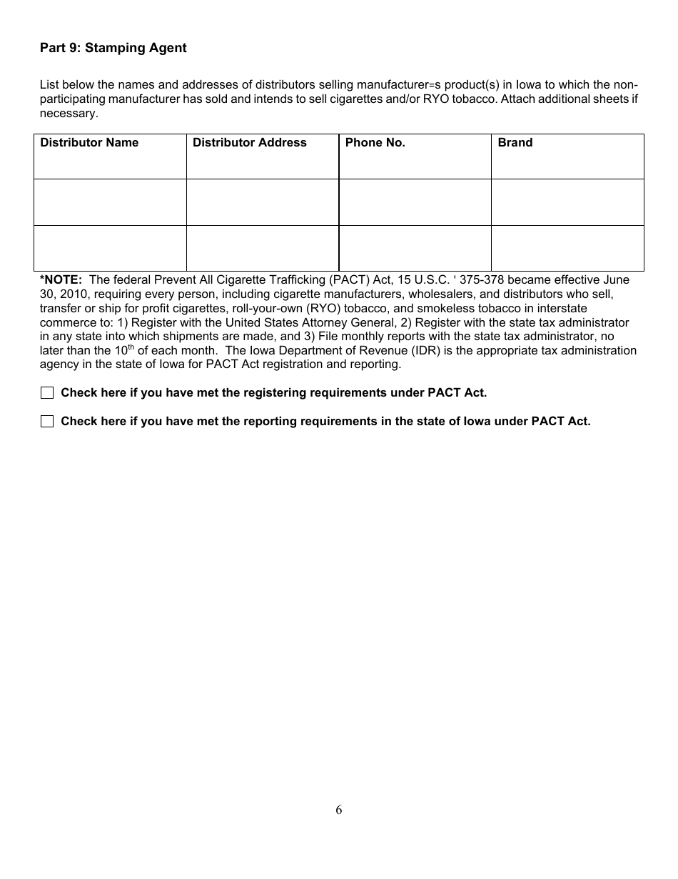 Non-participating Manufacturer Certification Form - Iowa, Page 6