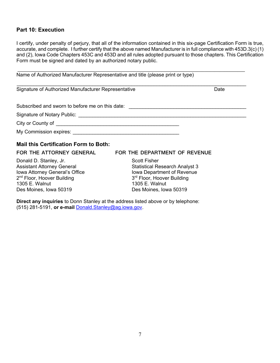 Non-participating Manufacturer Certification Form - Iowa, Page 7