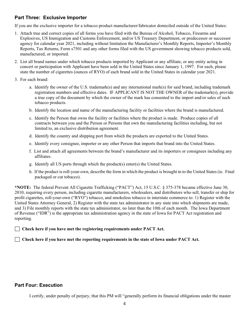 Participating Manufacturer Certification Form - Iowa, Page 4