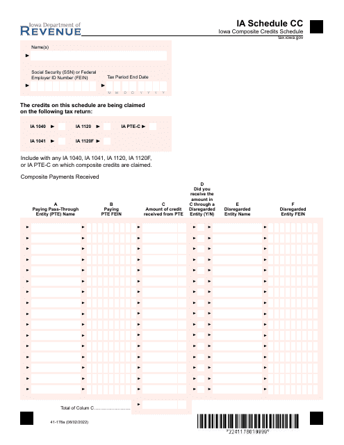 Form 41-178 Schedule CC  Printable Pdf