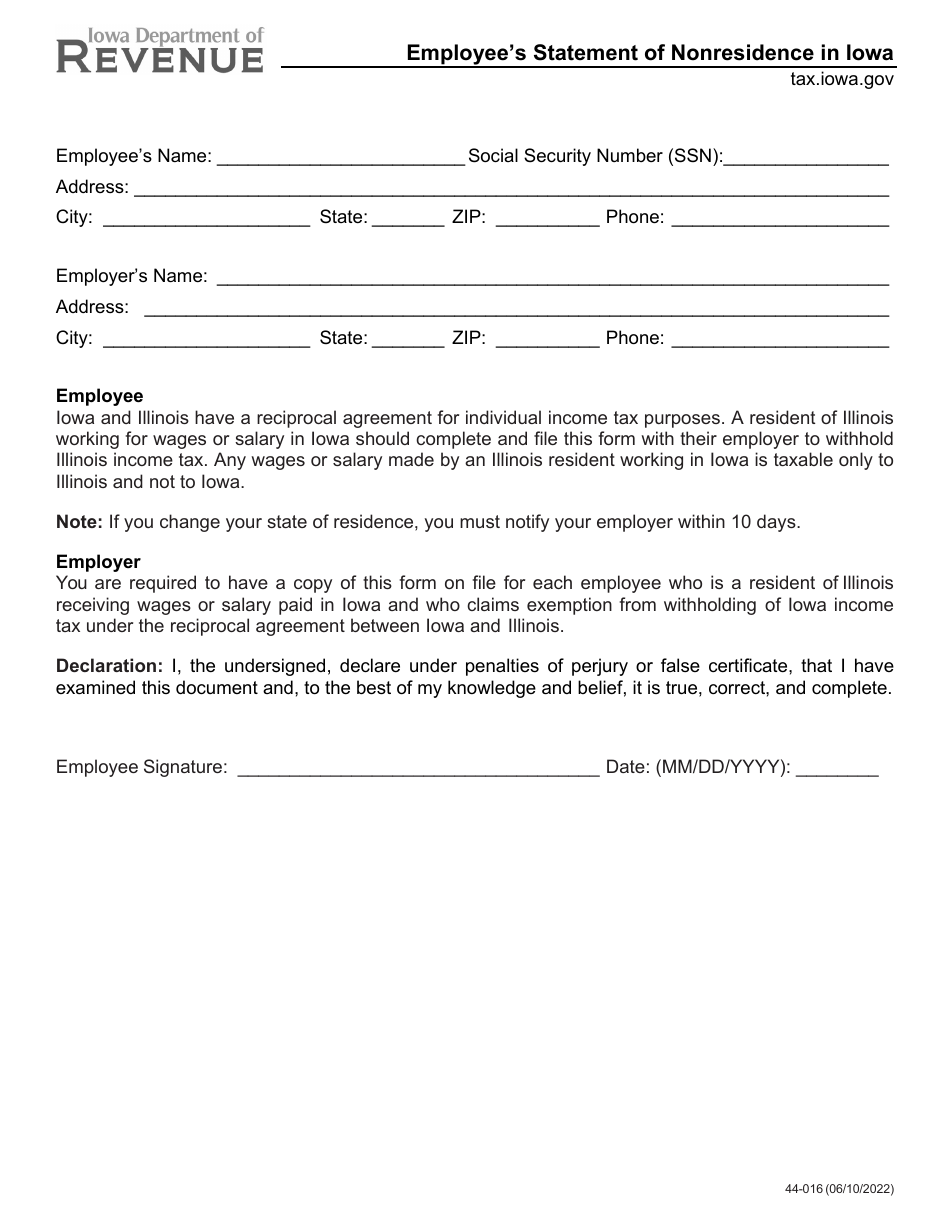 Form 44-016 - Fill Out, Sign Online and Download Printable PDF, Iowa ...