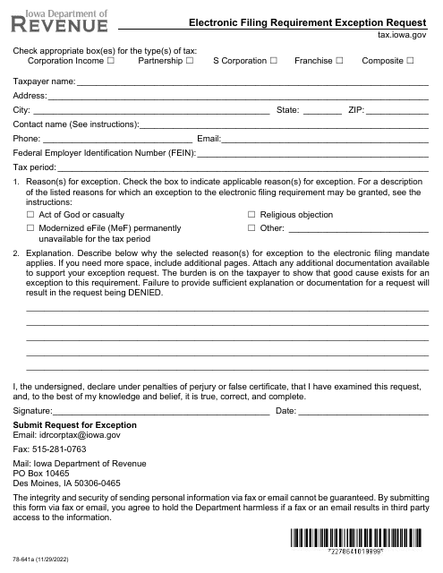 Form 78-641  Printable Pdf