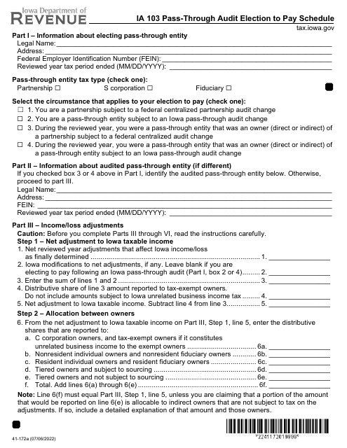 Form IA103 (41-172)  Printable Pdf