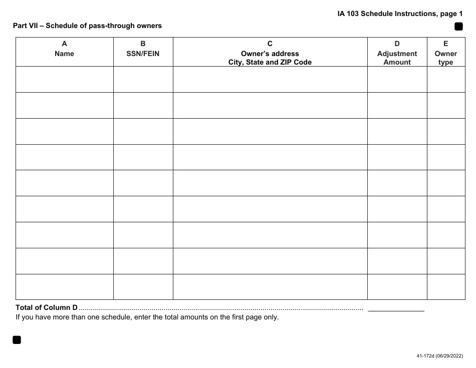Form IA103 (41-172) Pass-Through Audit Election to Pay Schedule - Iowa, Page 4