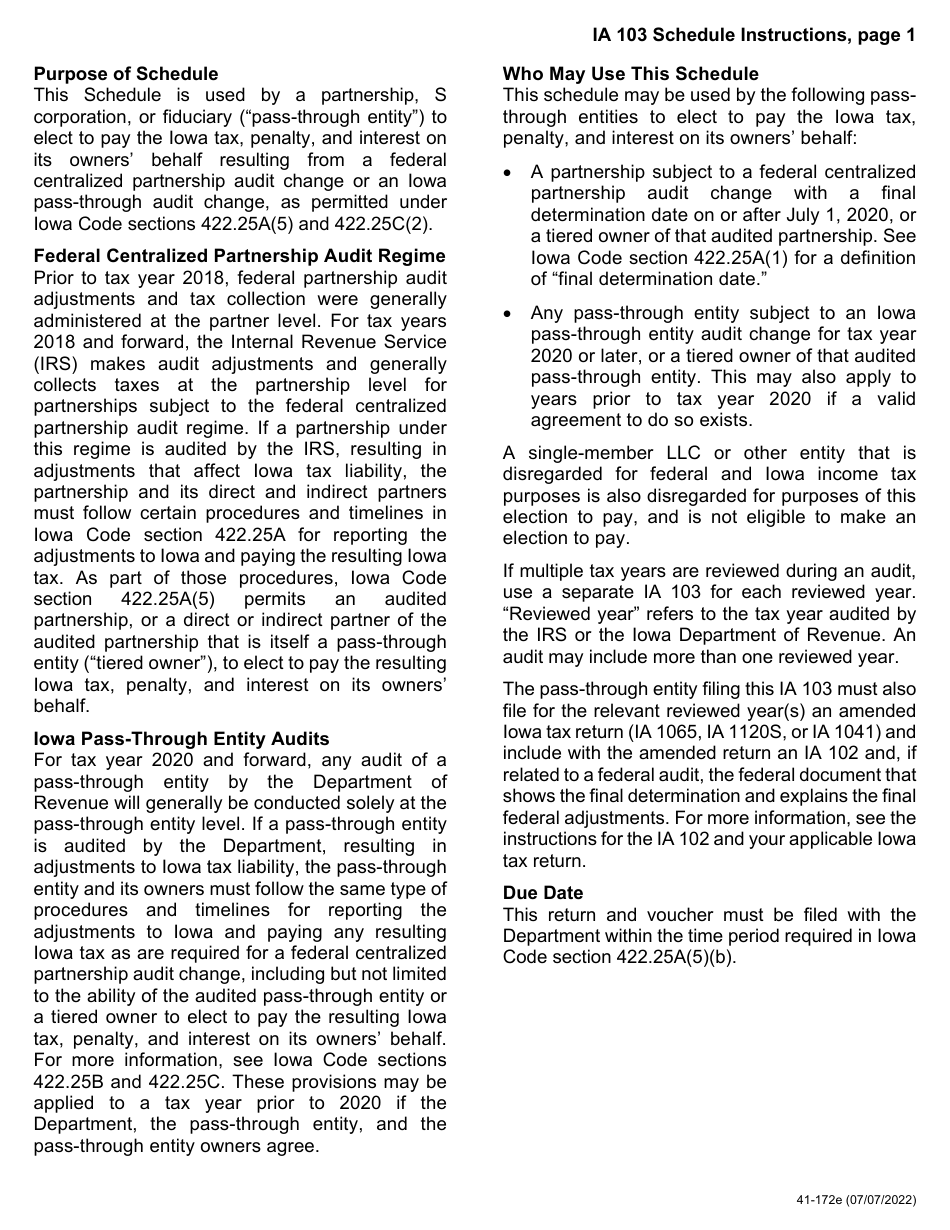 Form IA103 (41-172) Pass-Through Audit Election to Pay Schedule - Iowa, Page 5