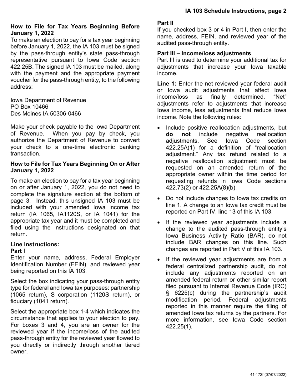Form IA103 (41-172) Pass-Through Audit Election to Pay Schedule - Iowa, Page 6