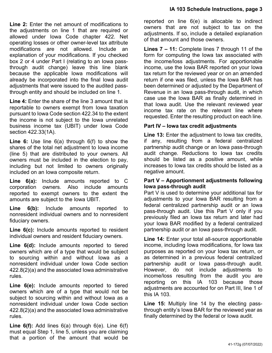 Form IA103 (41-172) Pass-Through Audit Election to Pay Schedule - Iowa, Page 7