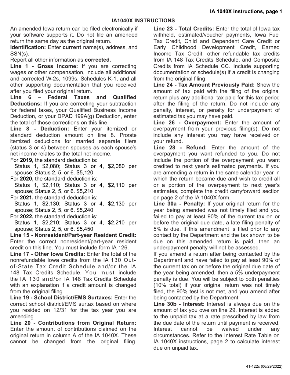 Form IA1040X (41-122) Amended Iowa Individual Income Tax Return - Iowa, Page 3
