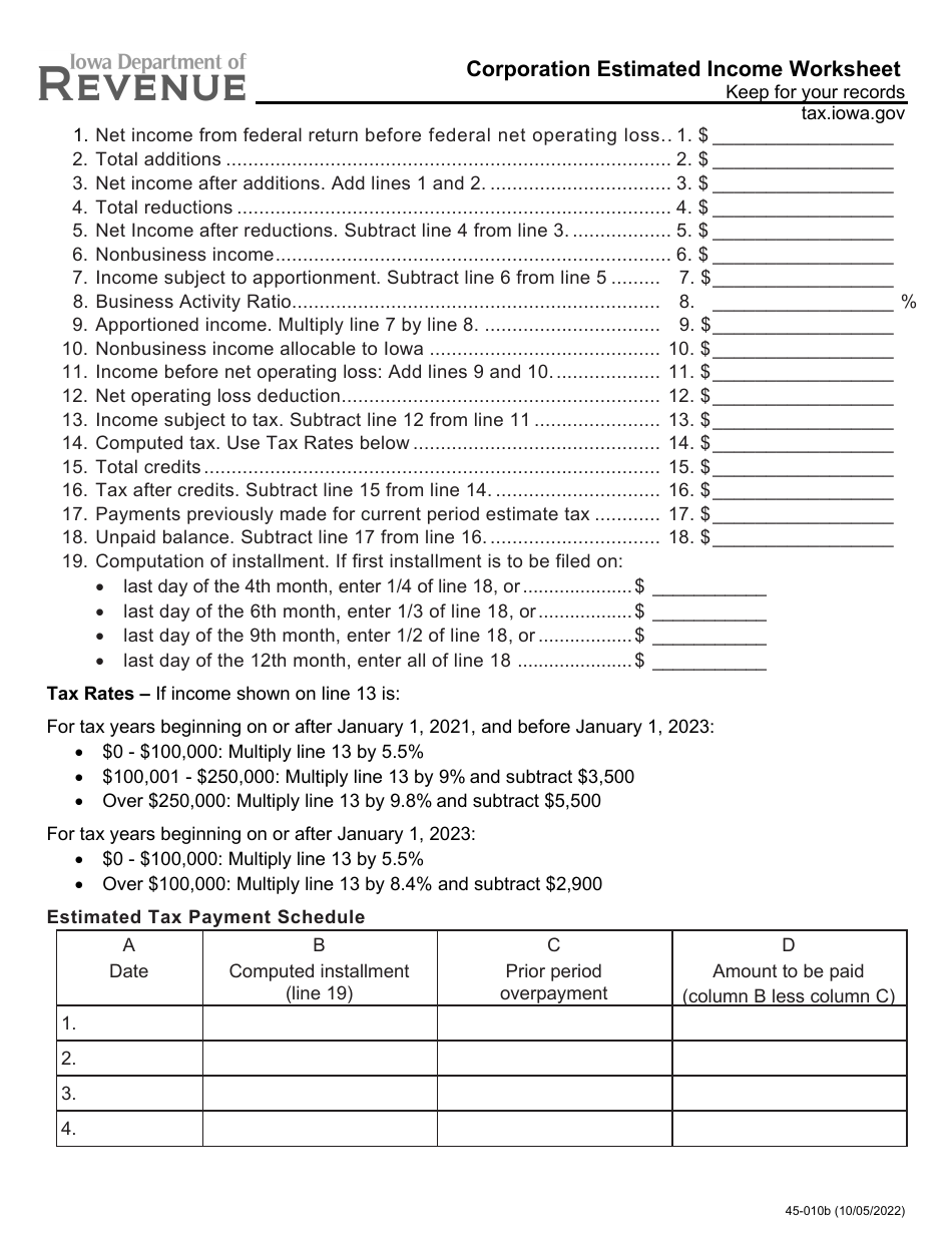 Form IA1120 (45-010) Estimated Tax for Corporations Instructions - Iowa, Page 2