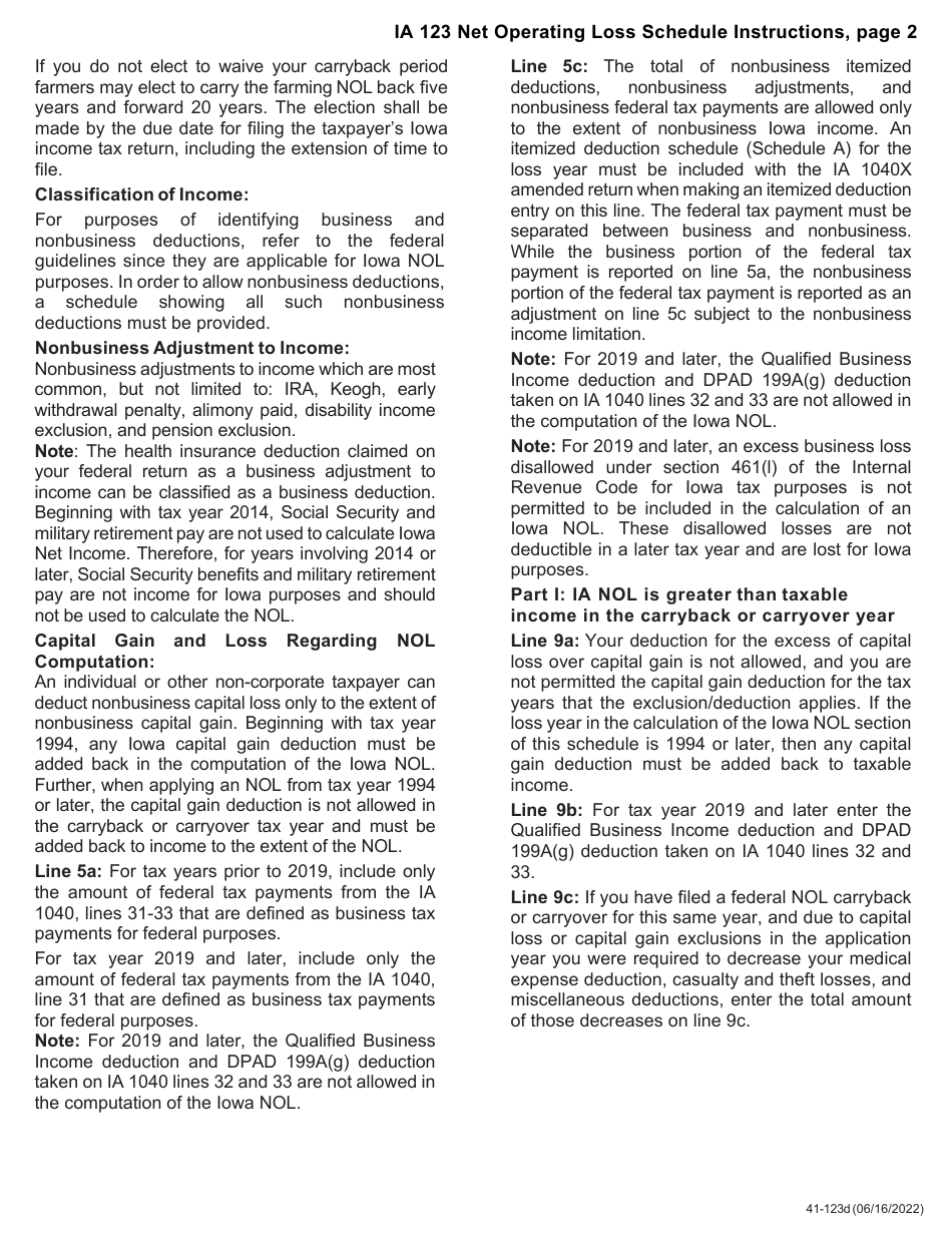 Form IA123 (41-123) Iowa Net Operating Loss (Nol) Schedule - Iowa, Page 4
