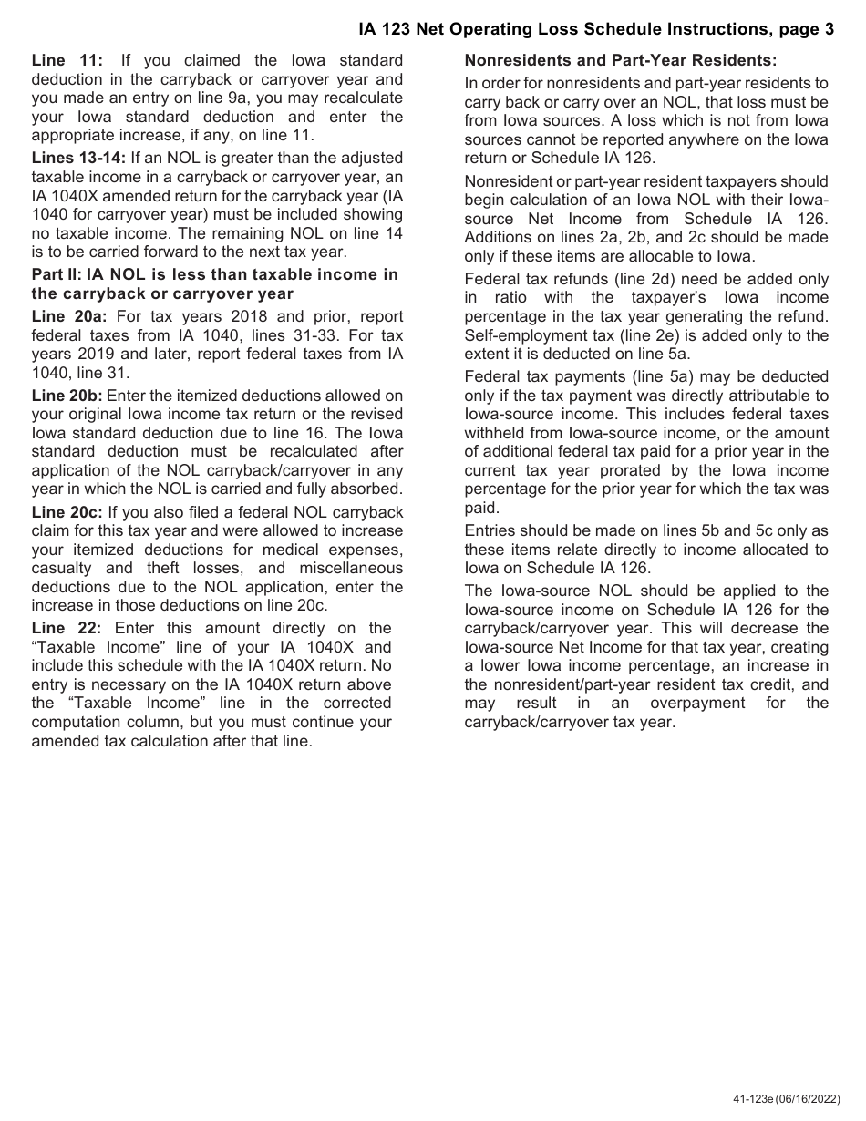 Form IA123 (41-123) Iowa Net Operating Loss (Nol) Schedule - Iowa, Page 5