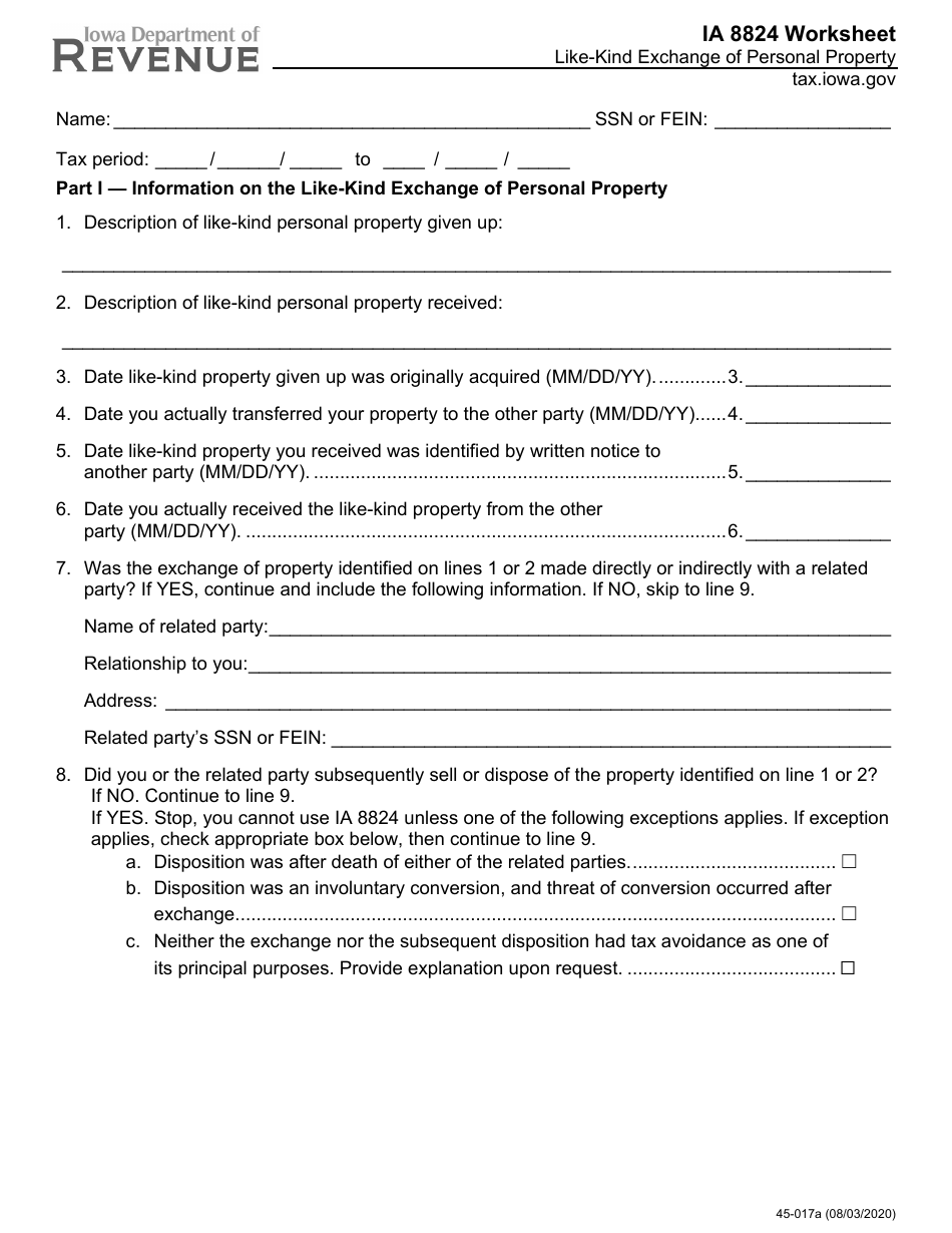 Form IA8824 (45017) Download Printable PDF or Fill Online LikeKind