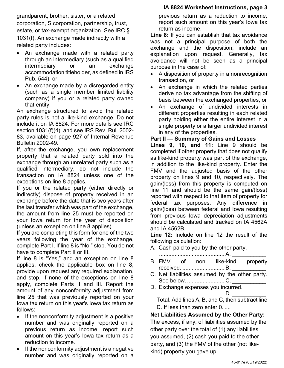 Form IA8824 (45-017) Like-Kind Exchange of Personal Property Worksheet - Iowa, Page 5