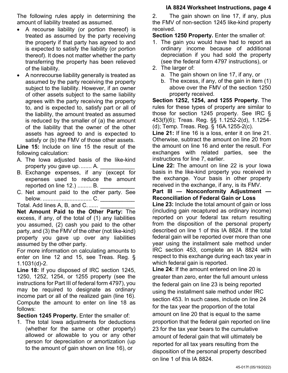 Form IA8824 (45-017) Like-Kind Exchange of Personal Property Worksheet - Iowa, Page 6