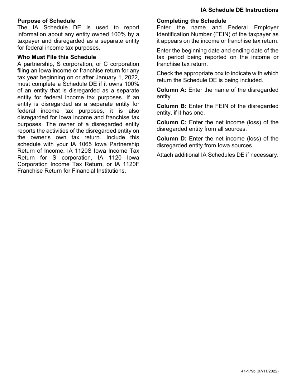 Form 41-179 Schedule DE Iowa Disregarded Entity Schedule - Iowa, Page 2