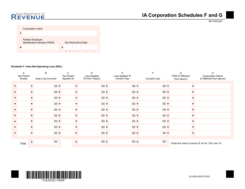 Form 42-020 Schedule F, G  Printable Pdf