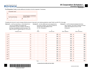 Document preview: Form 42-025 Schedule L Iowa Nexus Adjustment - Iowa