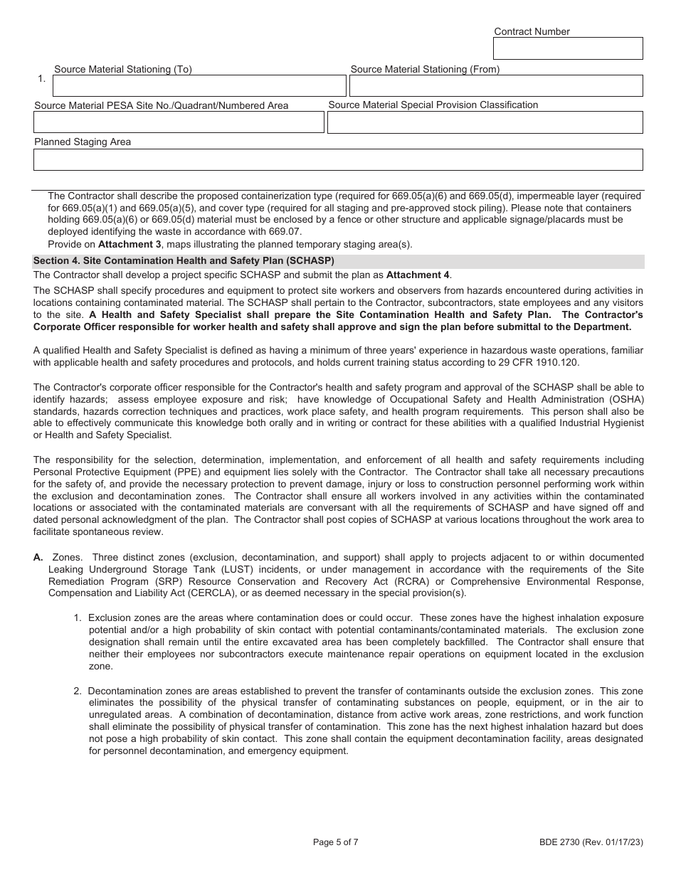 Form BDE2730 Regulated Substances Pre-construction Plan (Rspcp) - Illinois, Page 5