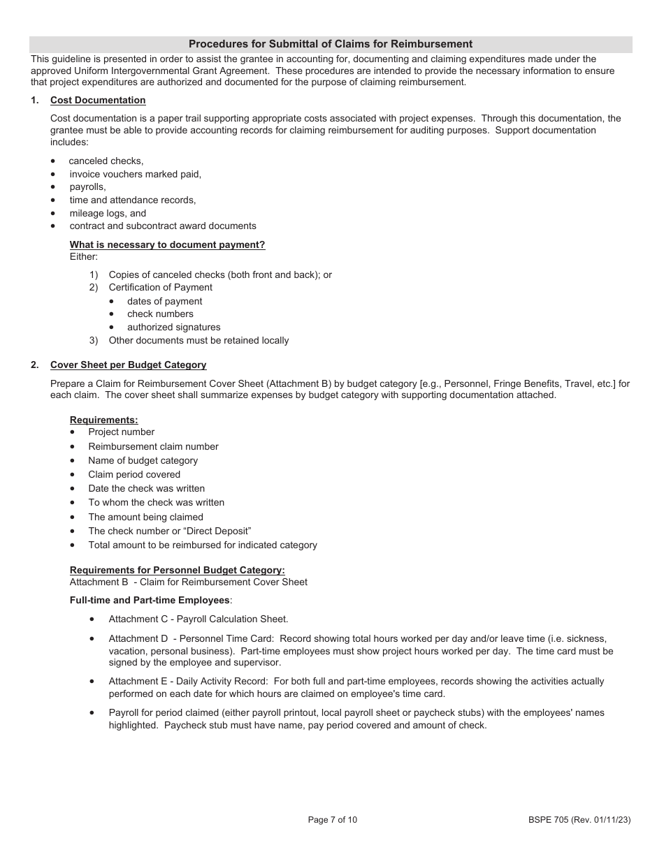 Form BSPE705 Cycle Rider Safety Claim for Reimbursement - Illinois, Page 7