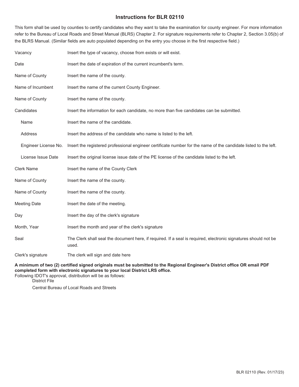 Form BLR02110 Resolution Certifying Names to Take the Examination for County Engineer - Illinois, Page 2