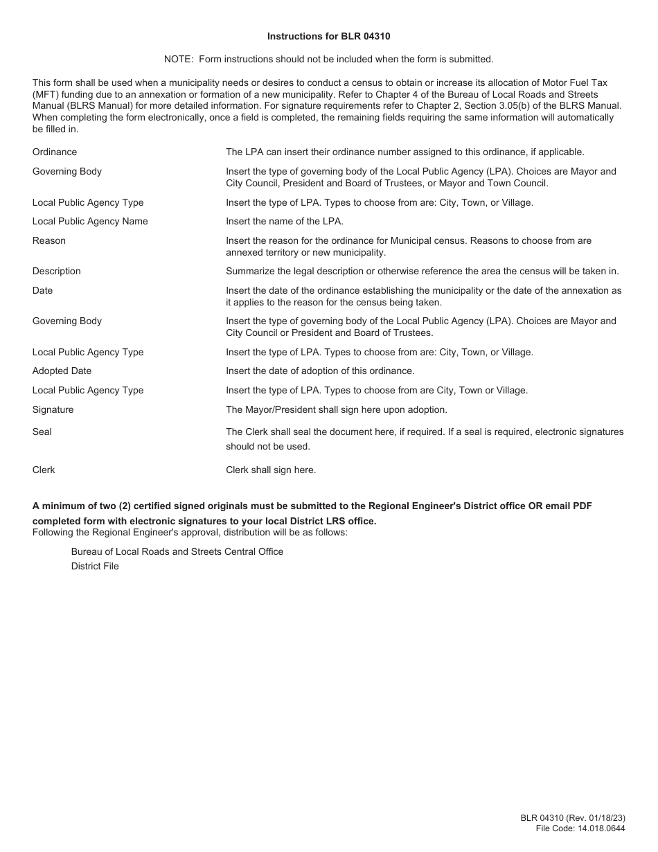 Form BLR04310 Ordinance for Municipal Census - Illinois, Page 2