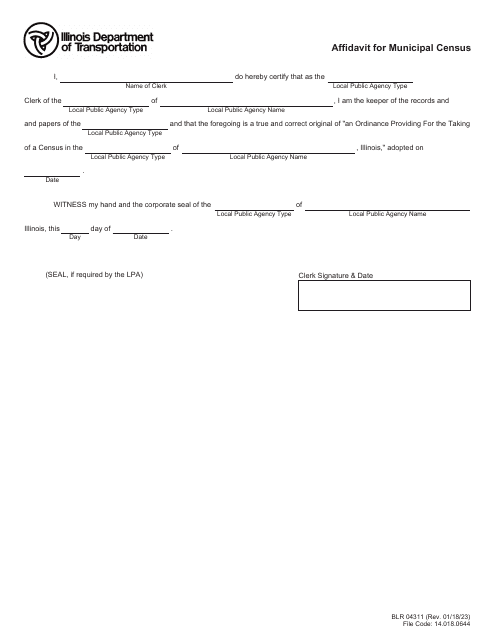 Form BLR04311 Affidavit for Municipal Census - Illinois