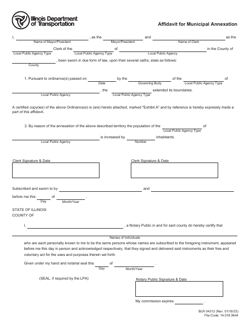 Form BLR04312 Affidavit for Municipal Annexation - Illinois