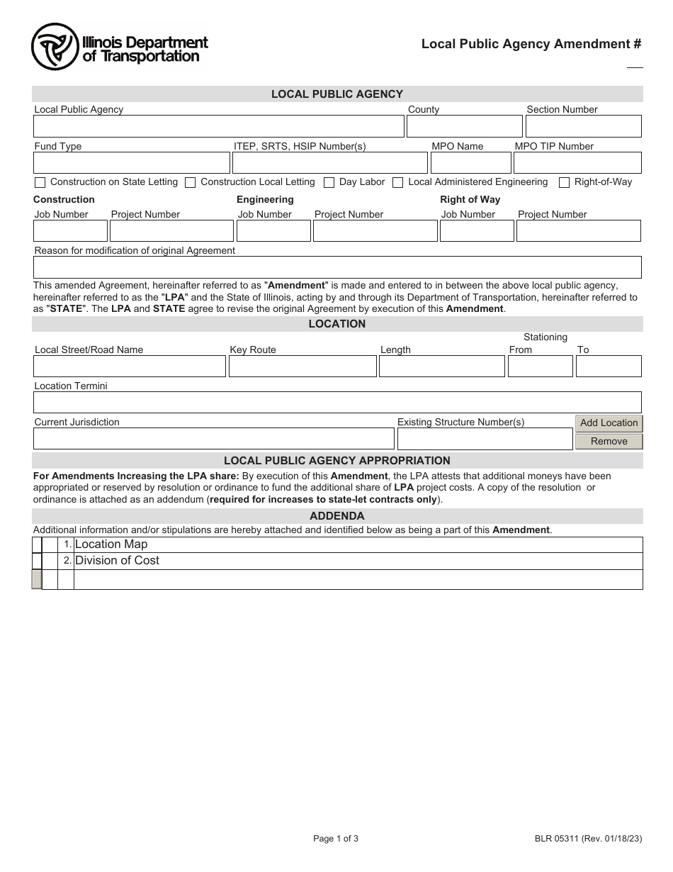 Form BLR05311 Local Public Agency Amendment - Illinois, Page 1