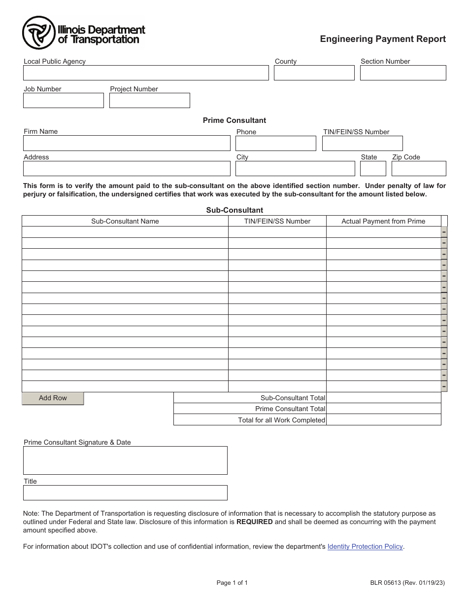 Form BLR05613 Engineering Payment Report - Illinois, Page 1