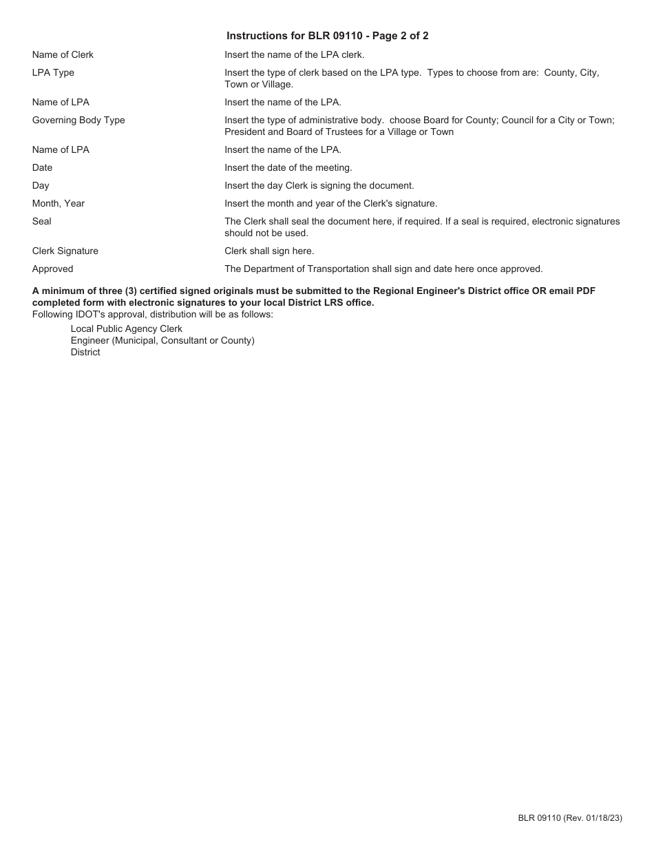 Form BLR09110 Resolution for Improvement Under the Illinois Highway Code - Illinois, Page 3